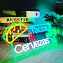 Neon Sign - Tacos & Cervezas LED Neon Light Mexican Food Neon Lights Street Food LED Sign Decor Shop Business Neon Decoration Gift for Taco Lover