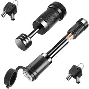 METOWARE Keyed Alike Hitch Lock& Coupler Lock Set, 5/8" Dia 3-1/2 Long Trailer Hitch Locks for Class III IV 2" & 2-1/2" Receiver, Dia 1/4" Trailer Coupler Lock with 7/8" Span Fits Latch-Type Couplers