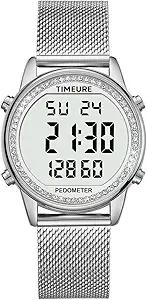Women's Step Counter Pedometer Watch with Stainless Steel Bracelet, Stylish Design, No App, No Charging Needed for Step, Calorie, Distance, Alarm, Countdown Timer，TU-2401
