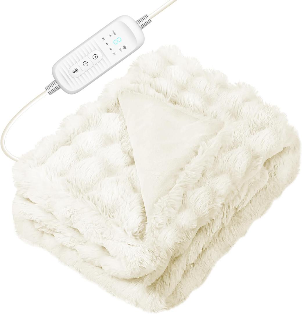 Electric Heated Blanket Throw - 50"x60" Heating Blanket Throw House Warming Gifts New Home, Ultra Soft Warm Flannel Sherpa Fast Heat,8 Heat Level 10 Hours Auto-Off ETL Certified White