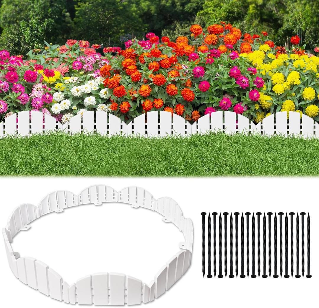 White Garden Edging Border,Garden Lawn Border with Anchoring Spikes,Lawn Edging Border for Lawn,Flower Garden Outdoor Patio Pathway,No Dig Flexible Lawn Edging (20)