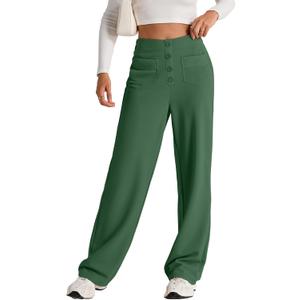 EVALESS Womens High Waist Button Stretchy Work Pants Straight Leg Office Dress Pant Business Casual Trousers with Pocket