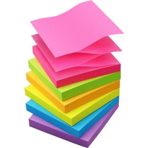Sticky Notes 3x3 Pop Up Self-Stick Notes Pads with 6 Bright Colors, Easy to Post for Office, School, Home, 6 Pads/Pack, 100 Sheets/Pad(Pop Up) (Pink, Yellow, Green, Blue)