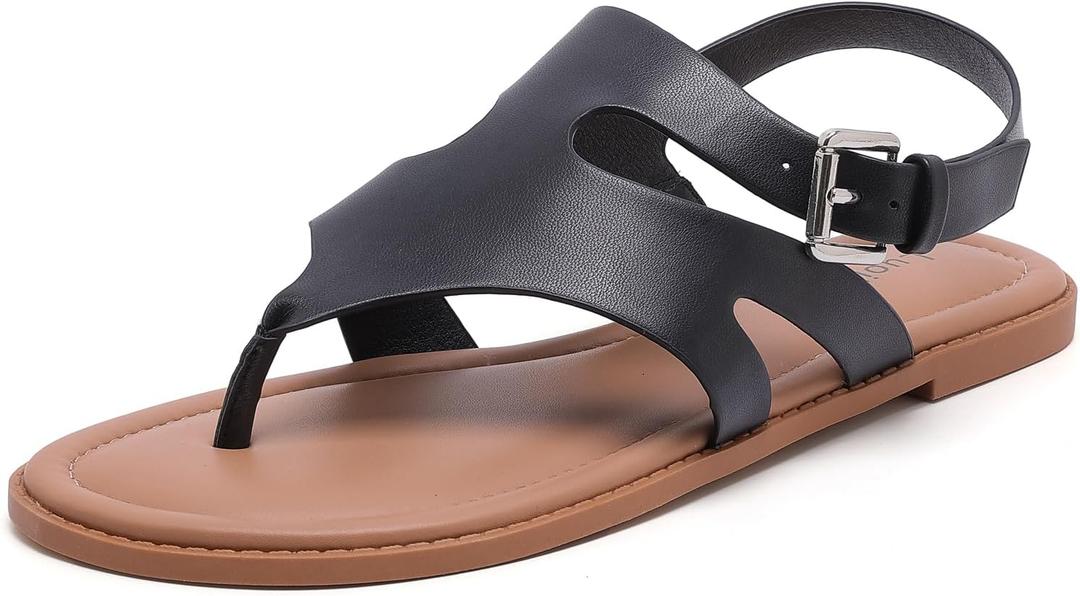 Luoika Women's Wide Width Flat Sandals, Flip Flop Casual Strapy Sandals Slip on Summer Beach Shoes for Women.