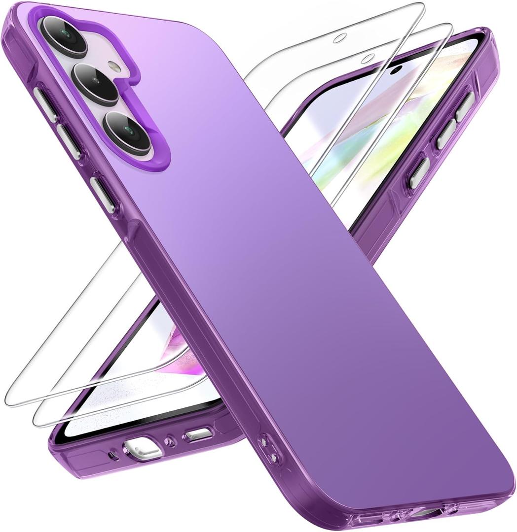 Dssairo for Samsung Galaxy a35 5g Phone case,with 2 Pack Tempered Glass Screen Protector18FT Drop Resistant Matte Back Cover Shockproof Slim Fit Protection for Galaxy a35 (Purple)