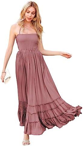 R.Vivimos Womens Summer Boho Sexy Backless Long Dresses S
