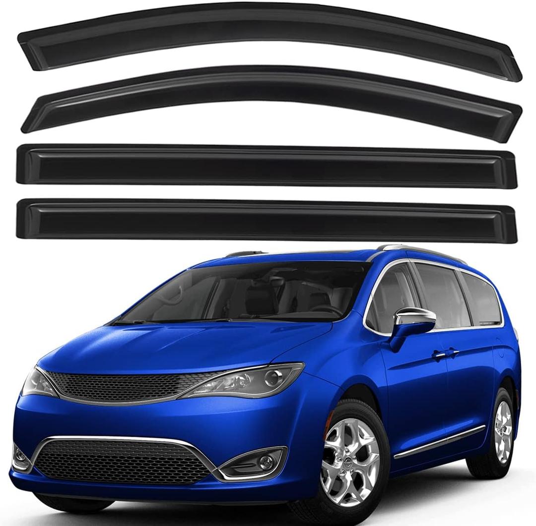 Lightronic Extra Durable Outside-Mount Auto Vent Window Visor, Fits 2017-2025 Chrysler Pacifica, UV Protection Rain Guard, Original Wind Deflector, No-Drill Easy Install, Dark Smoke, 4-Pcs
