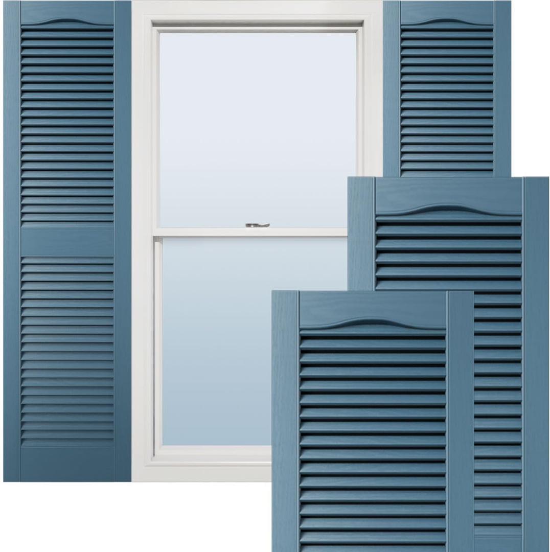Ekena Millwork Lifetime Vinyl LL1S14X06000CB Standard Cathedral Top Center Mullion, Open Louver Vinyl Shutters, w/Installation Shutter-Lok's & Matching Screws (Per Pair), 14 1/2"W x 60"H, Classic Blue