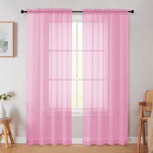 Pink Sheer Curtain for Bedroom Living Room 78 Inches Long 2 Panels Set, Solid Soft Airy Light Filtering Sheer Window Curtains, Modern Rod Pocket Door Curtain, Pink, 42" Wx78 L Inches