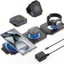 Foldable 3 in 1 Wireless Charger for Samsung Multiple Devices, Travel Wireless Charging Station/Stand for Galaxy S25 Ultra/S24/Z Fold Flip 6/5, Charger Dock Stand for Samsung Watch 7, Buds Pro3Black