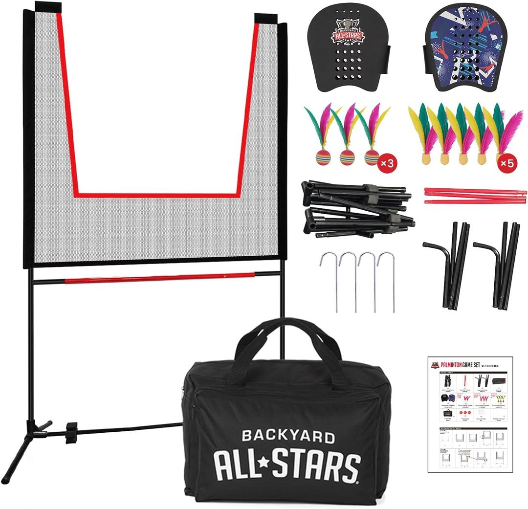 Paddle Game Set with Net Portable for Indoor/Outdoor 2 Wearable Gloves + 8 Birdies Joint-Friendly Family Fun Like Badminton, Pickleball & Tennis with a Twist