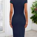 MEROKEETY Women's Summer Cap Sleeve Bodycon Short Dress 2026 Wrap Elegant Cocktail Wedding Guest Party Date Night Dresses, Navy, XL