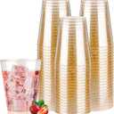 Goodluck 10 oz 50 PCS Gold Glitter Plastic Cups, Disposable Glitter Cups, Elegant Plastic Cocktail Glasses, Fancy Party Cups for Wedding, Birthday, Holiday
