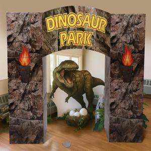 Bucherry 7 Pcs Dinosaur Party Decorations Cardboard Jurassic Dinosaur Castle with Arch 49 Inch Large Jungle Theme Playhouse Christmas Game Kit for Birthday Forest Woodland Dino Party Decorations