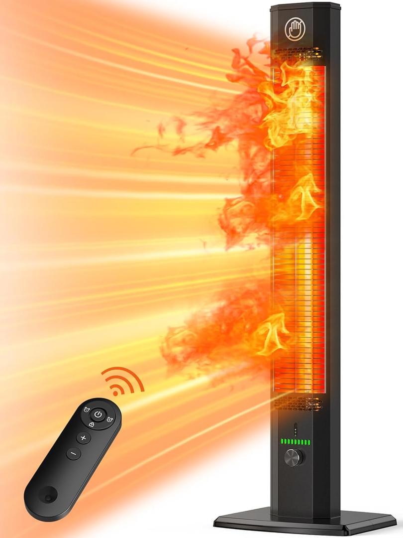 42INCH Outdoor Heater, 9Heat Levels & 540Min Timer, Child Safety Lock, IP65 Waterproof Garage Heater, 1500W Infrared Heating,Tip-Over&Overheat Protection,Patio Heaters for Outdoor Use Indoor