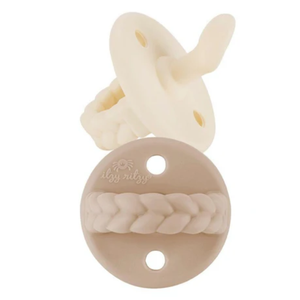 Itzy Ritzy Silicone Pacifiers for Newborn - Itzy Soother Pacifiers Feature Collapsible Handle & Two Air Holes for Added Safety; For Ages Newborn and Up, Set of 4 in Buttercream & Toast
