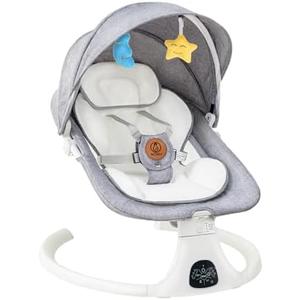 Baby Swing for Infants & Toddlers, Electric Bouncer with Remote Control, 3 Seat Positions, 5 Speeds, 5-Point Harness, Grey