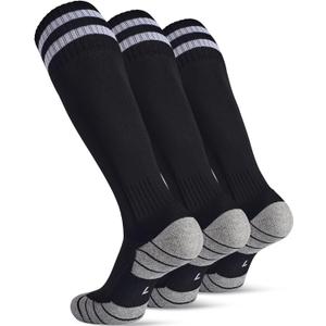 CWVLC Soccer Socks for Kids Youth Adult, Cotton Football Softball Baseball Socks (Black, XL)