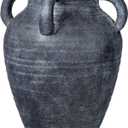 Handmade Flower Vase, 9.8" Tall Terracotta Vase, Vintage Ceramic vase, Rustic Antique Decor with 4 Handles, Wide Mouth, Matte Finish for Home Office Resto Caf Dcor