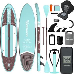 TIGERXBANG Inflatable Paddle Board with Kayak Seat, 11'x34 Wide SUP Board for Adults 500lbs Capacity, Blow Up Stand Up Paddle Board with Accessories, Perfect for Lakes, Rivers & Ocean, Blue