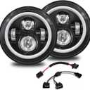 7 Inch Round LED Halo Headlights with Switchback Adapter for Amber Turn Signal White DRL Compatible with 2007-2017 Jeep Wrangler JK JKU- Black