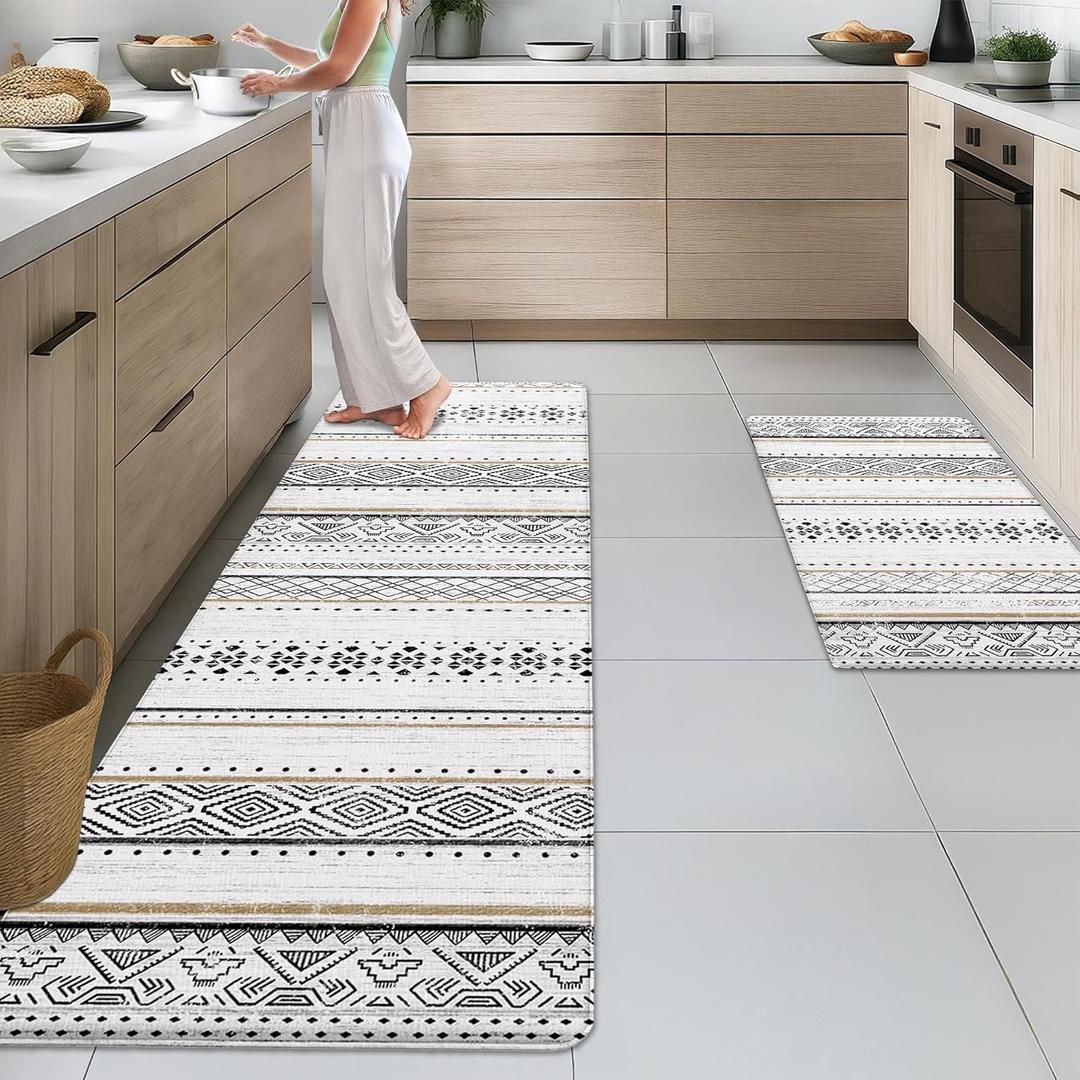 Arttown Anti Fatigue Mats for Kitchen Floor, Moroccan Farmhouse Kitchen Mats Cushioned Anti Fatigue Rug, Waterproof Non-Slip Washable Kitchen Rugs - Black/Brown