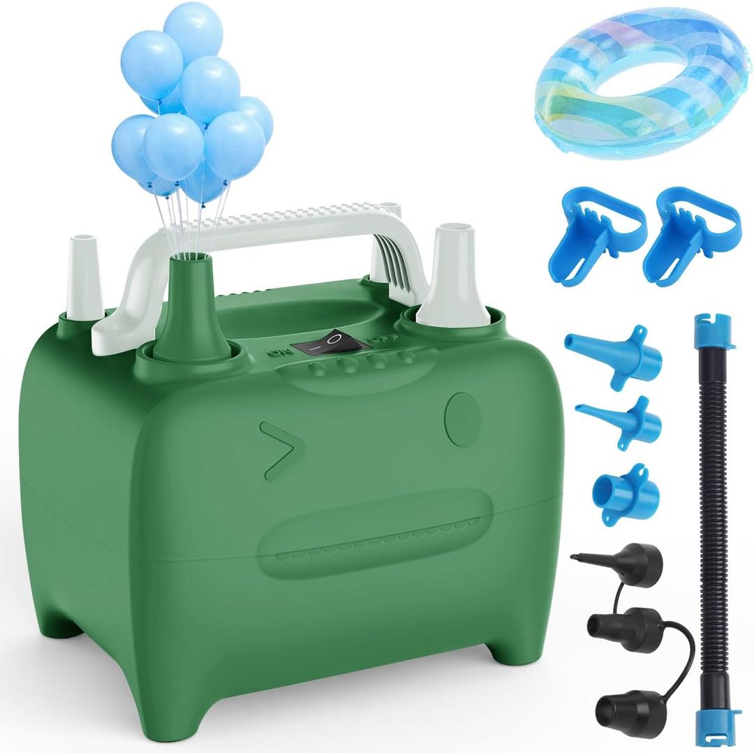 OWill Balloon Pump Electric, Multipurpose Balloon Inflator Electric Air Pump, Portable Dual Nozzle Balloons Air Pump Electric 600W Blow Machine for Party Decoration (Green)