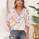 IRISGOD Womens 3/4 Length Sleeve V Neck Tops Dressy Casual Chiffon Blouse Summer Floral Bohemian 2025 Tredny Shirts (Beige, XL)