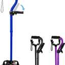 Adjustable Walking Cane for Men & Women with 4-Pronged Base for Extra Stability - Foldable Cane for Seniors with Foam Padded Offset Handle for Soft Grip & a Second Handle for Standing (Blue)