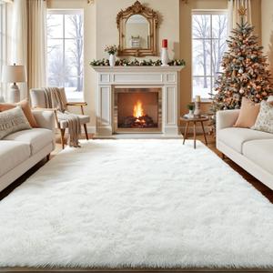 Rezutan 9x12 Large Area Rugs for Living Room, White Ultra Soft Fluffy Plush Rug for Living Room Bedroom, Thick Fluffy Carpet for Girls Boys Kids Room, Non Slip Dorm Rug for Home Decor Aesthetic