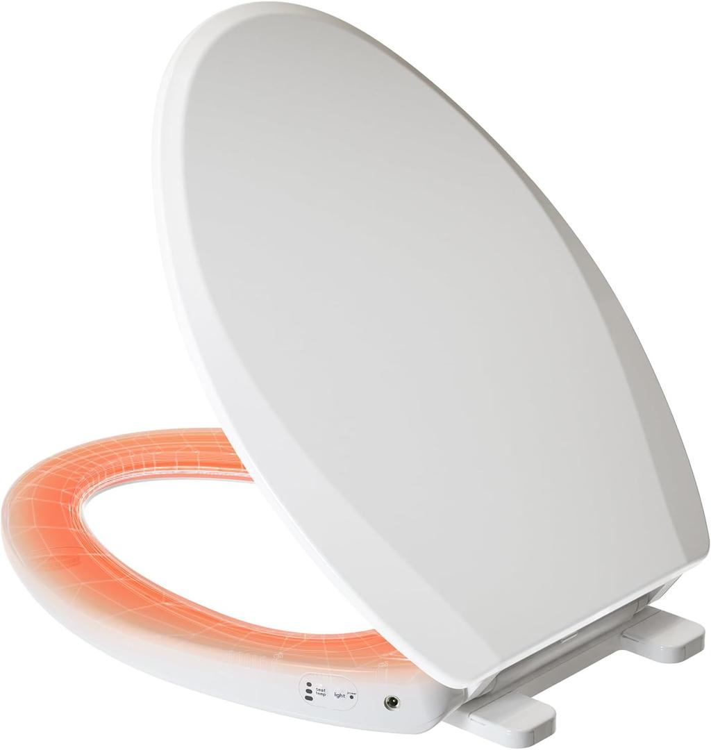 Elongated Heated Toilet Seat with Night Light, Three Temperature Settings Heated Seat,70 in Power Cord, Fit Elongated Toilet, Cold Water Bidet Function Toilet Seat With Slow Close