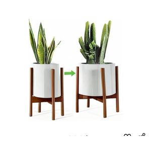 MUDEELA Plant Stand for Indoor Plants: Adjustable Width Fits 8–12 Inch Pots - Mid Century Modern Bamboo Plant Stand - 14.5 Inch Single Tier Small Floor Plant Holder, Dark Brown, 1 Pack (Without Pot)