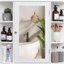 Iwell Bathroom Medicine Cabinet with Mirror, Bathroom Wall Cabinet with 2 Adjustable Shelves & 6 Open Shelves, Medicine Cabinet Organizer, Bathroom Cabinet Wall Mounted, White, 26L*6.3W*25.2H