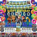 Birthday Party Decorations - Theme Children's Party Supplies Included Happy Birthday Banner, Backdrop, Hanging Swirls, Tablecloth, Cupcake Cake Toppers, Plates, Tableware, Napkins, Balloons