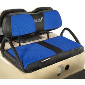 WEIMELL Golf Cart Seat Covers Fit for Club Car DS 2000-Up Front Seat Ordinary Cushion Covers Thickened Breathable Mesh with Vinyl Leather No Nail Gun Easy to Install Black & Blue