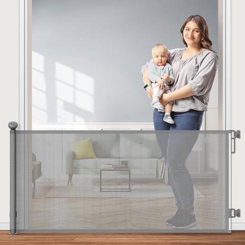 Retractable Baby Gates, 71" Wide Dog Gate, Mesh Pet Gate for Stairs, Door, Corridors, Bedrooms and Various Other Scenarios for Indoor or Outdoor