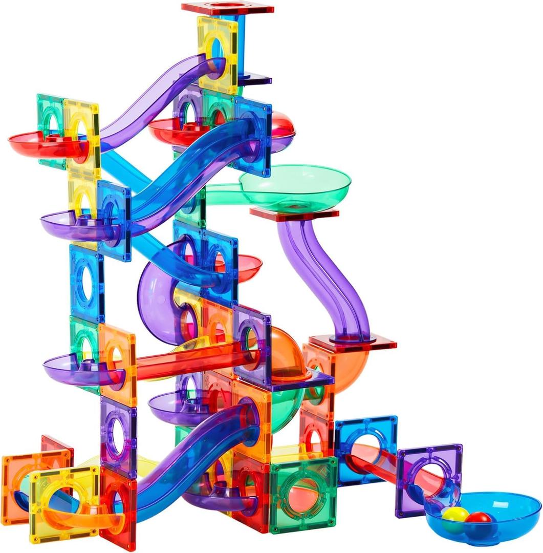 Learn & Grow Magnetic Marble Run Expansion Pack - 88PCs Ultimate Marble Race Track, Magnet Tiles Accessories, Magnetic Ball Track, STEM Building Toys - Construction Toys for Toddlers & Kids Age 3+