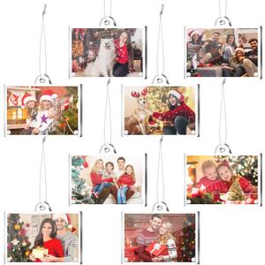 Weysat 8 Pcs Christmas Photo Ornaments Small Hanging Picture Frame Ornaments Wallet Size Picture Frames for Christmas Tree Decoration Tear the Scratch Film Before Use (2 x 3 Inch,Horizontal)
