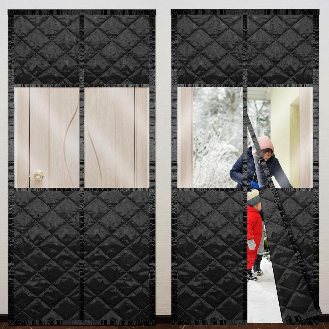 Newwiee 2 Pack Magnetic Thermal Insulated Door Curtain Winter Windproof Doorway Cover Curtain Visible Window Keep Warm Soundproof Blanket(Fits Door Size 32 x 80 Inch,Windows Black)
