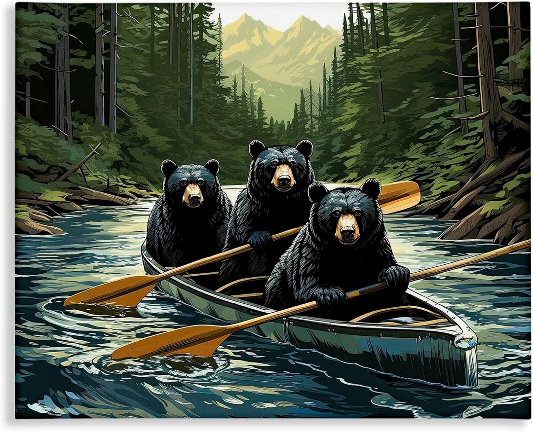 Woodland Canoeing Bears Lake, 24 x 30 Inch Canvas Wall Art