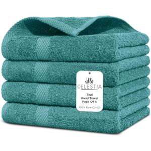 100% Cotton Hand Towel Set of 4, (16 x 28 inches) Sustainable, Soft, Highly Absorbent, Quick Drying, Combed Cotton Hand Towels Pack of 4 Ideal for Hotels, Spa, Bathroom, Dorm, Teal