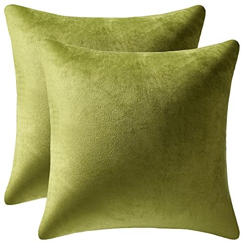 DEZENE Throw Pillow Covers 20x20 Chartreuse: Pack of 2 Cozy Soft Velvet Square Modern Luxury Decorative Throw Pillow Cases for Sofa Couch Living Room Bed Home Decor