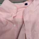 Alimens & Gentle Men's Cotton Linen Shirts Long Sleeve Button Down Shirt Band Collar Beach Shirts (Pink, M)