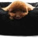 HACHIKITTY Calming Donut Cuddler Dog Bed, Round Fluffy Pet Bed for Small Dogs,Washable, Large, Black, 24''
