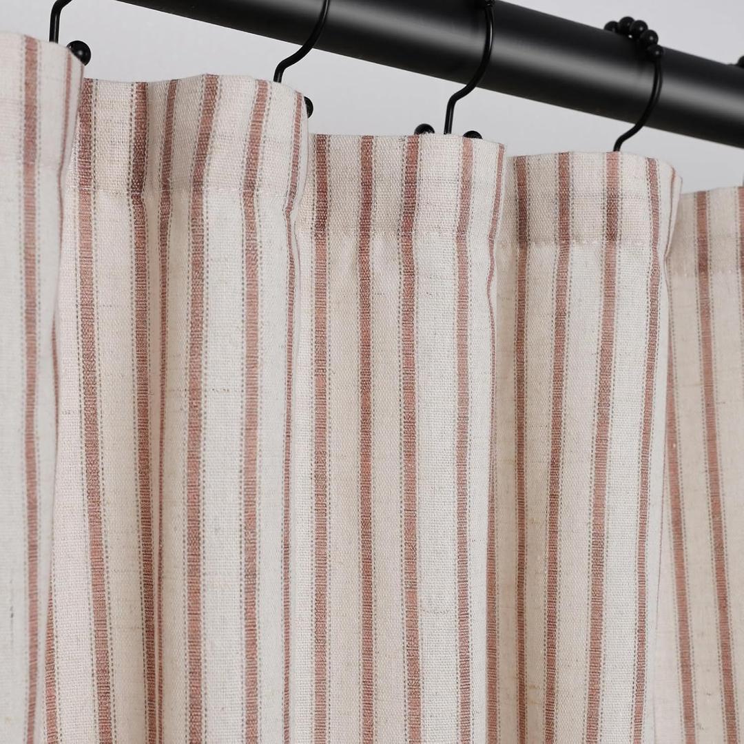 Farmhouse Striped Shower Curtain - 72x144 Inches, Linen Blend Fabric, Breathable & Machine Washable, Rustic Rust for Bathroom Decor (Hooks/Liner Not Included)