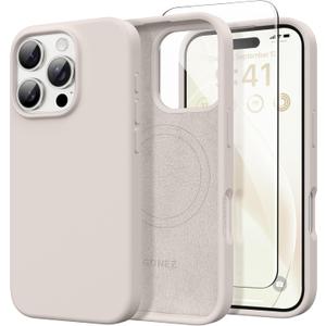 GONEZ Magnetic for iPhone 16 Pro Max Case, [Compatible with MagSafe] Anti-Scratch Microfiber Lining & Screen Protector, Silicone Camera Control, Shockproof Slim Phone Cover 6.9 inch, Stone
