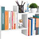 Desktop Shelf Organizer - Adjustable Wood Desktop Bookshelf, Table Top Shelves, Desk Book Organizer for Office Supplies and Home Dcor (White)
