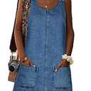 BZB Women's Sleeveless Casual Denim Dress Crewneck Vintage Loose Jean Overall Dress with Pockets Size S