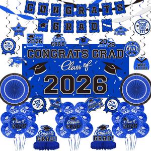 Graduation Decorations 2026 Set - Congrats Grad Banner, Class of 2026 Backdrop, Balloons & Streamers Kit - Complete Party Supplies for High School & College Celebrations