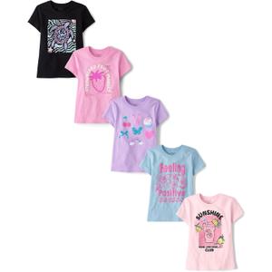 The Children's Place, Girls, Trends, Icons Short Sleeve Graphic T-Shirts, 3 Pack,  Strawberry/ Positive/ Turtle, Medium